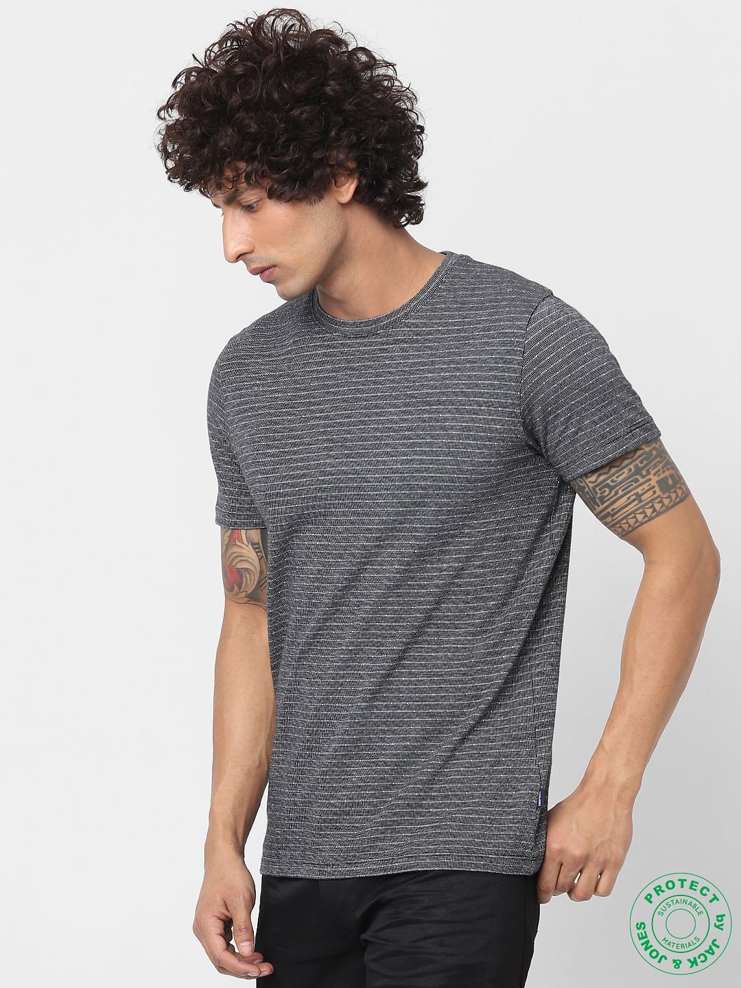 Black Jaquard Striped T-shirt