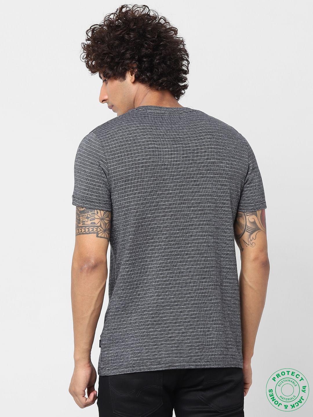 Black Jaquard Striped T-shirt