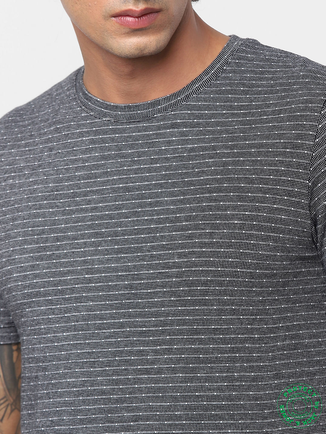 Black Jaquard Striped T-shirt