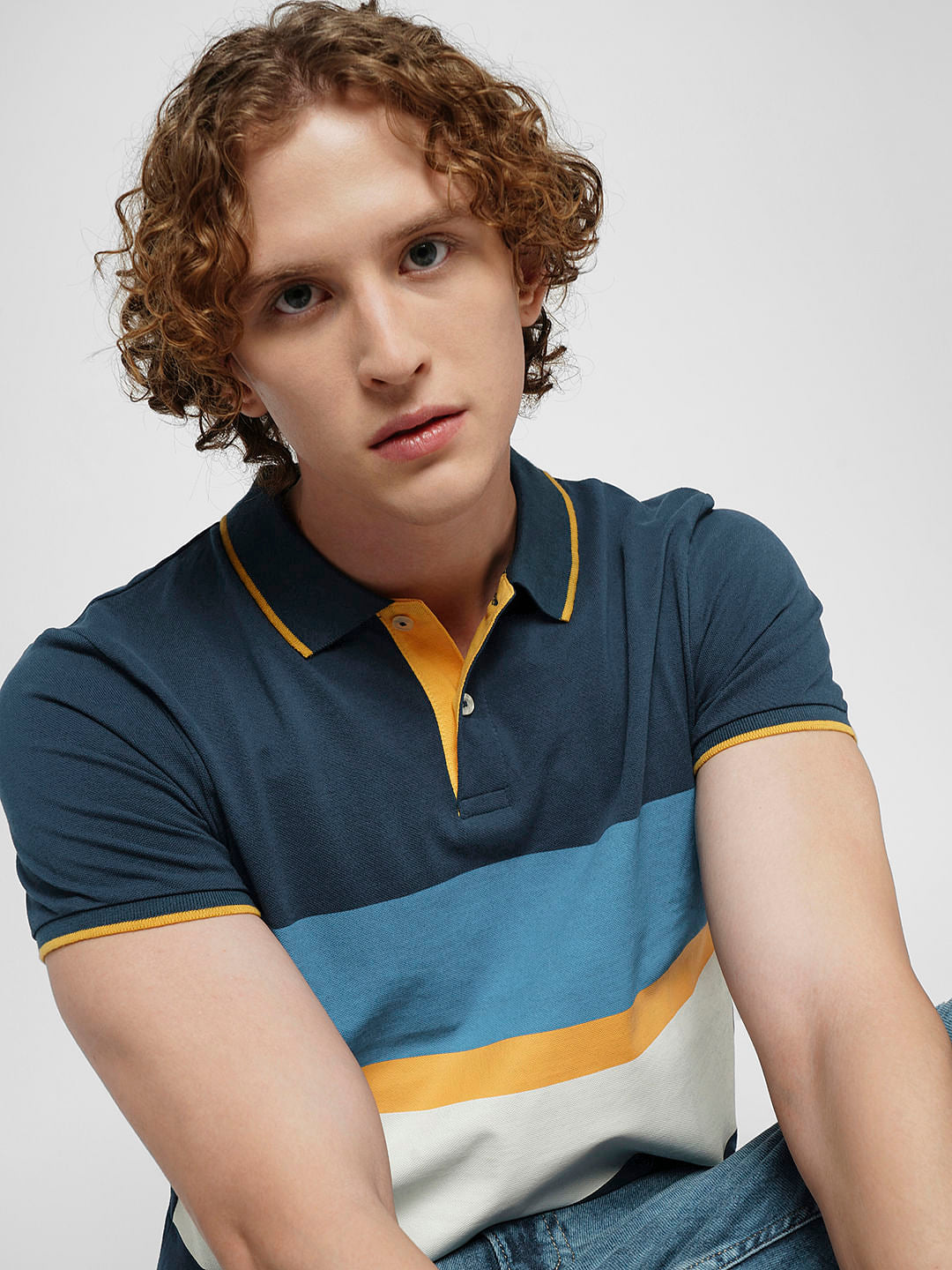 PRODUKT by JACK&JONES Blue Colourblocked Cotton Polo - S