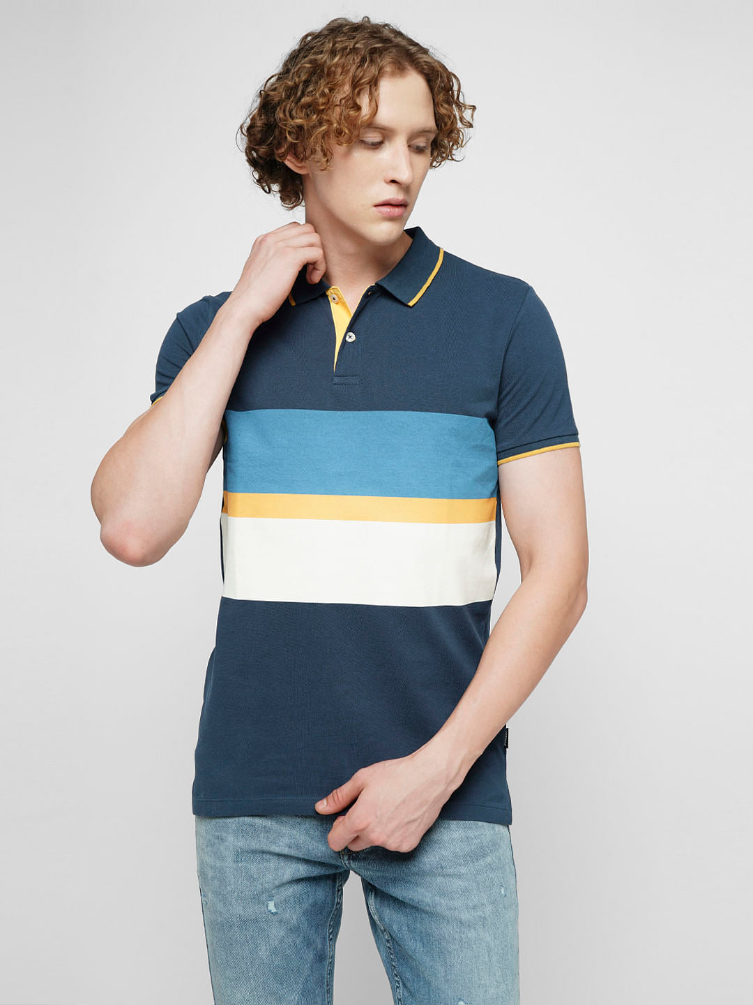 PRODUKT by JACK&JONES Blue Colourblocked Cotton Polo