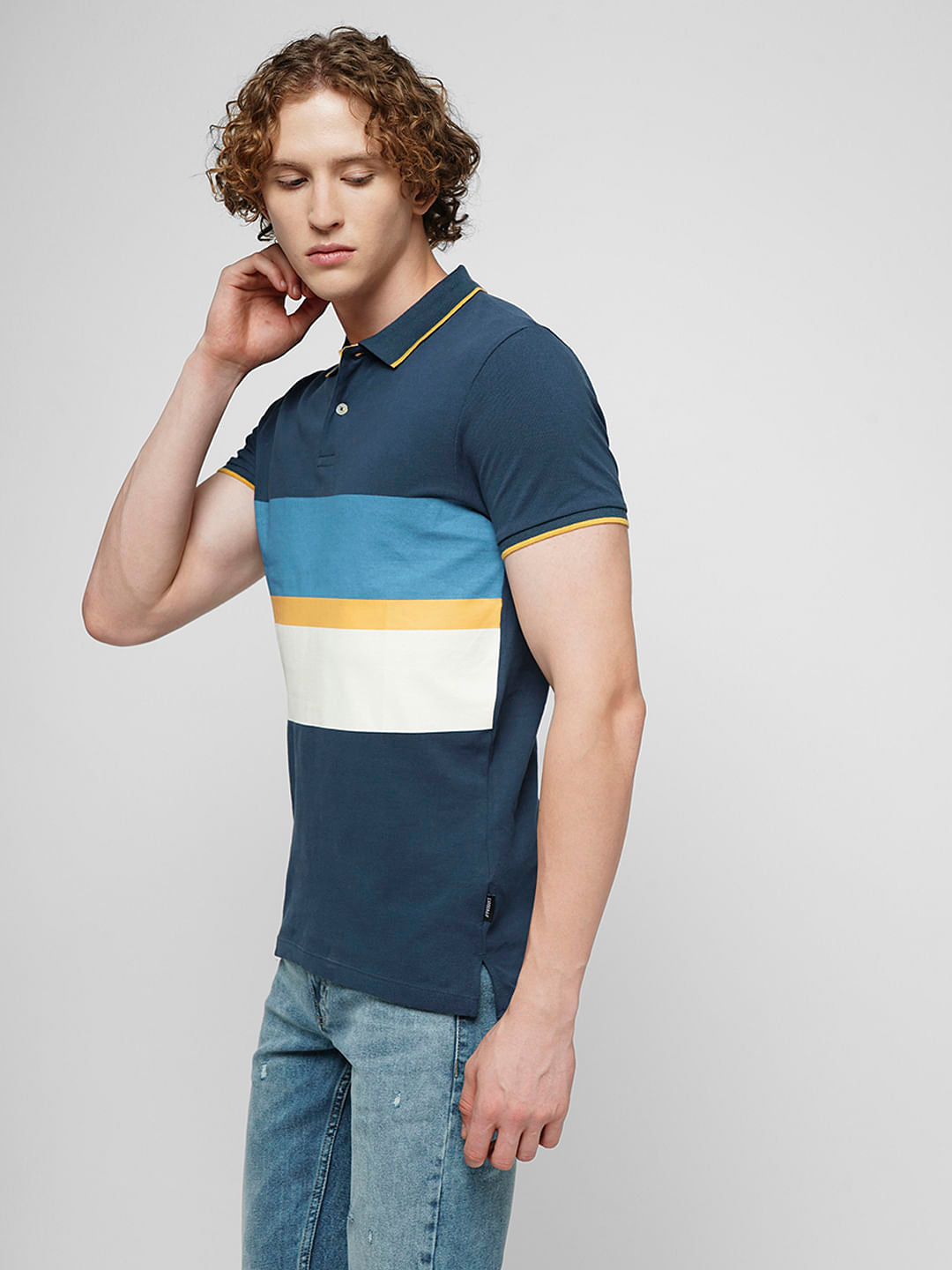 PRODUKT by JACK&JONES Blue Colourblocked Cotton Polo