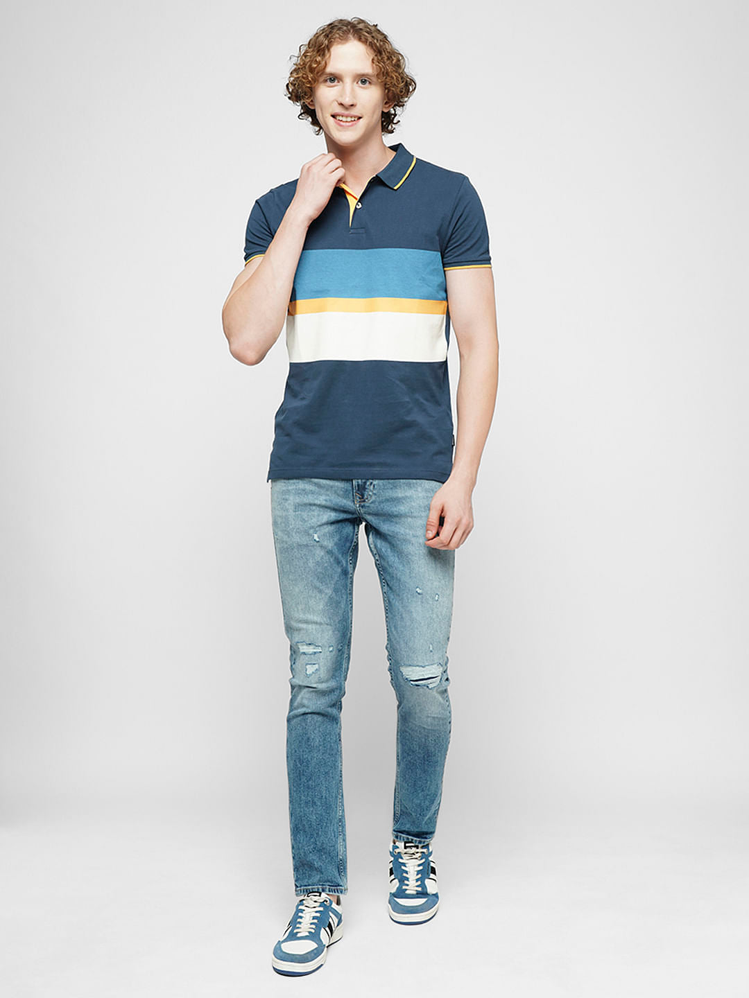 PRODUKT by JACK&JONES Blue Colourblocked Cotton Polo