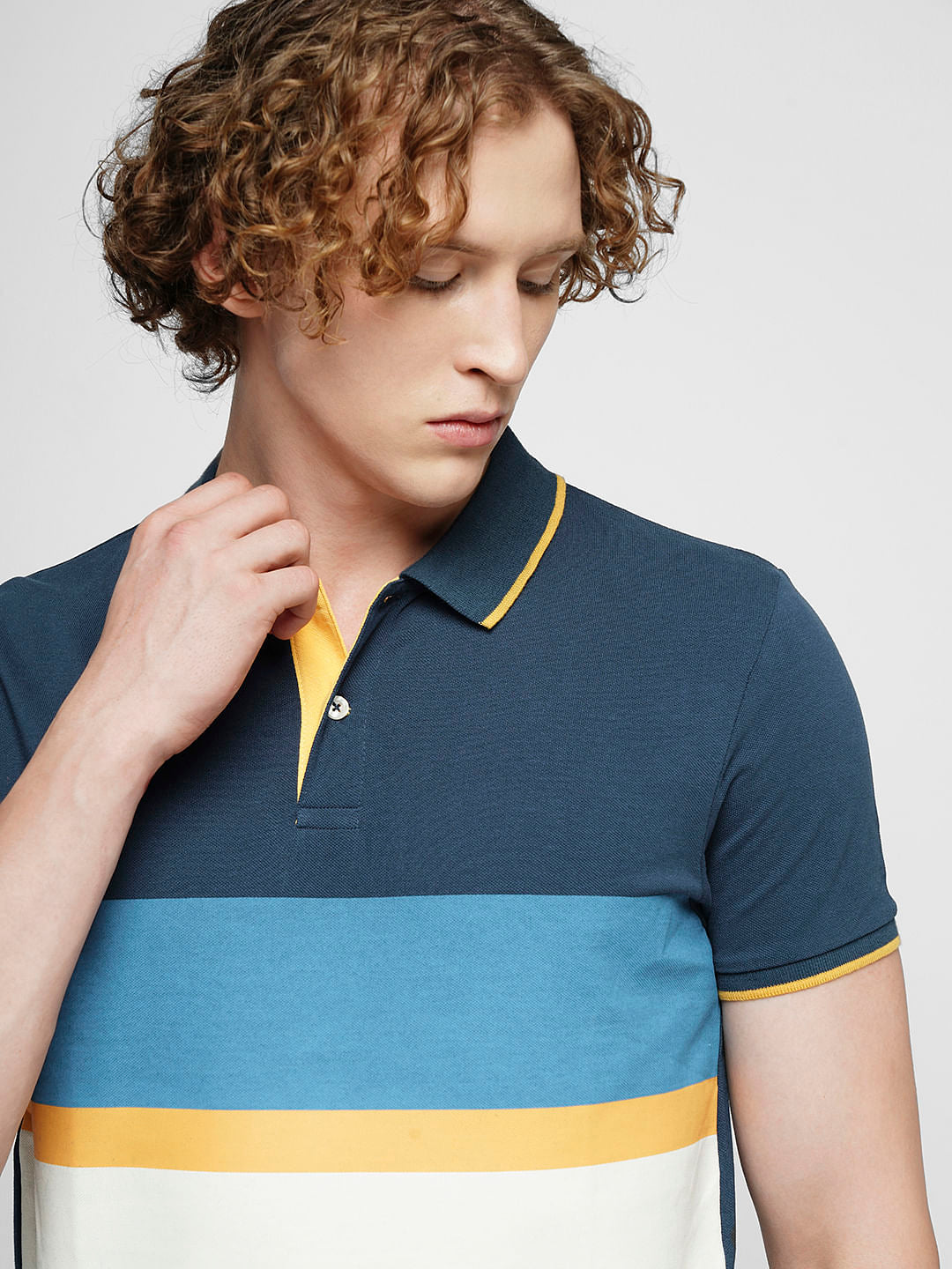 PRODUKT by JACK&JONES Blue Colourblocked Cotton Polo