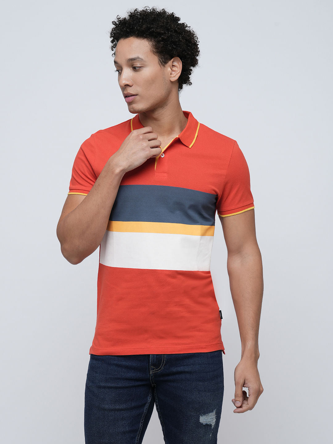 PRODUKT by JACK&JONES Red Colourblocked Cotton Polo