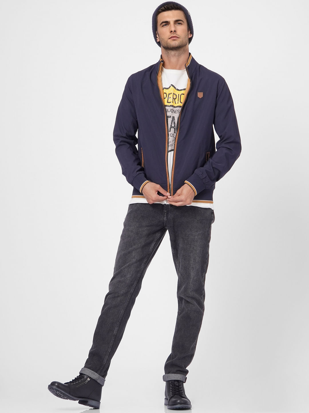 Blue High Neck Reversible Jacket