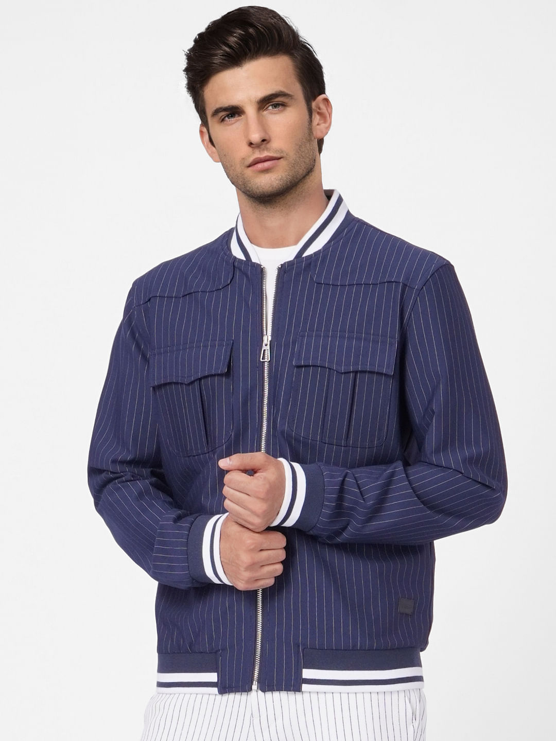 Navy Blue Striped Jacket