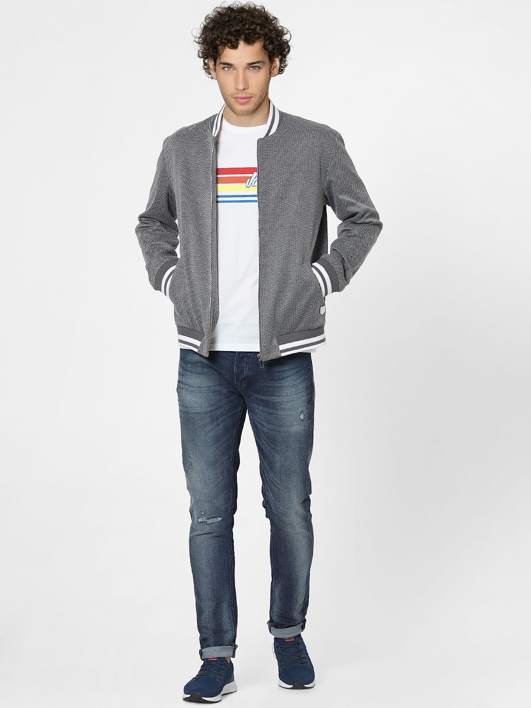 Grey Knit Bomber Jacket