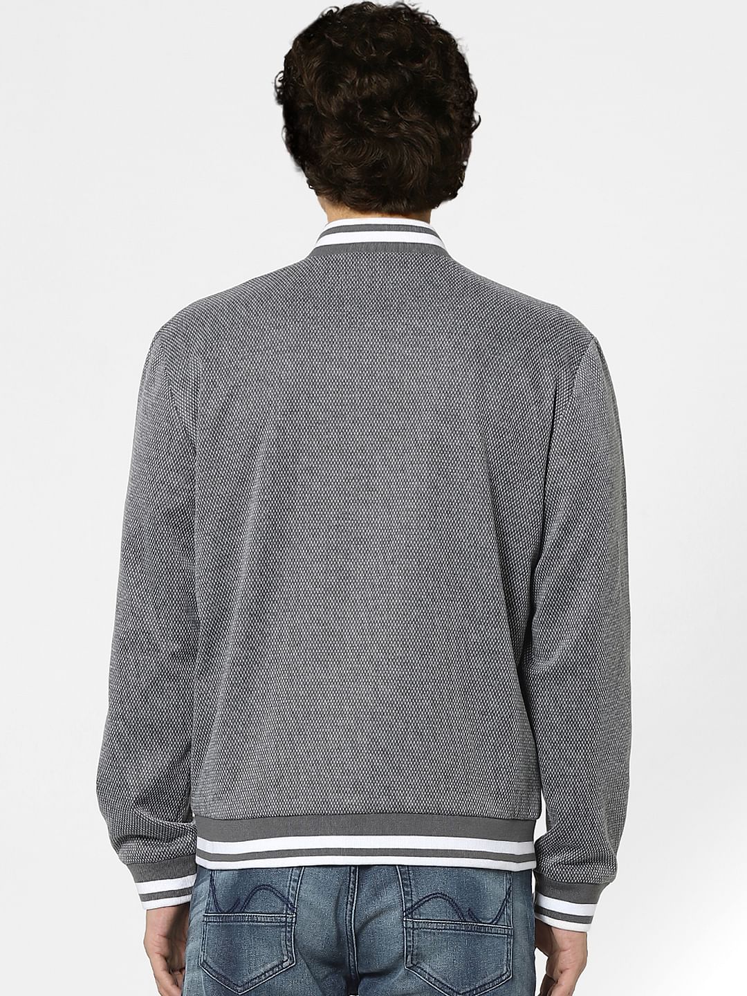Grey Knit Bomber Jacket