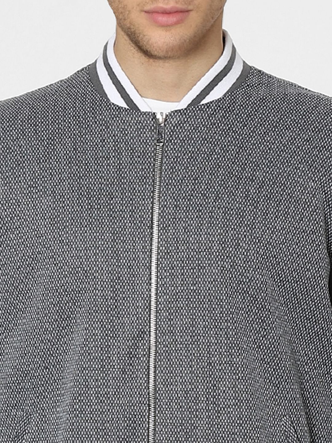 Grey Knit Bomber Jacket
