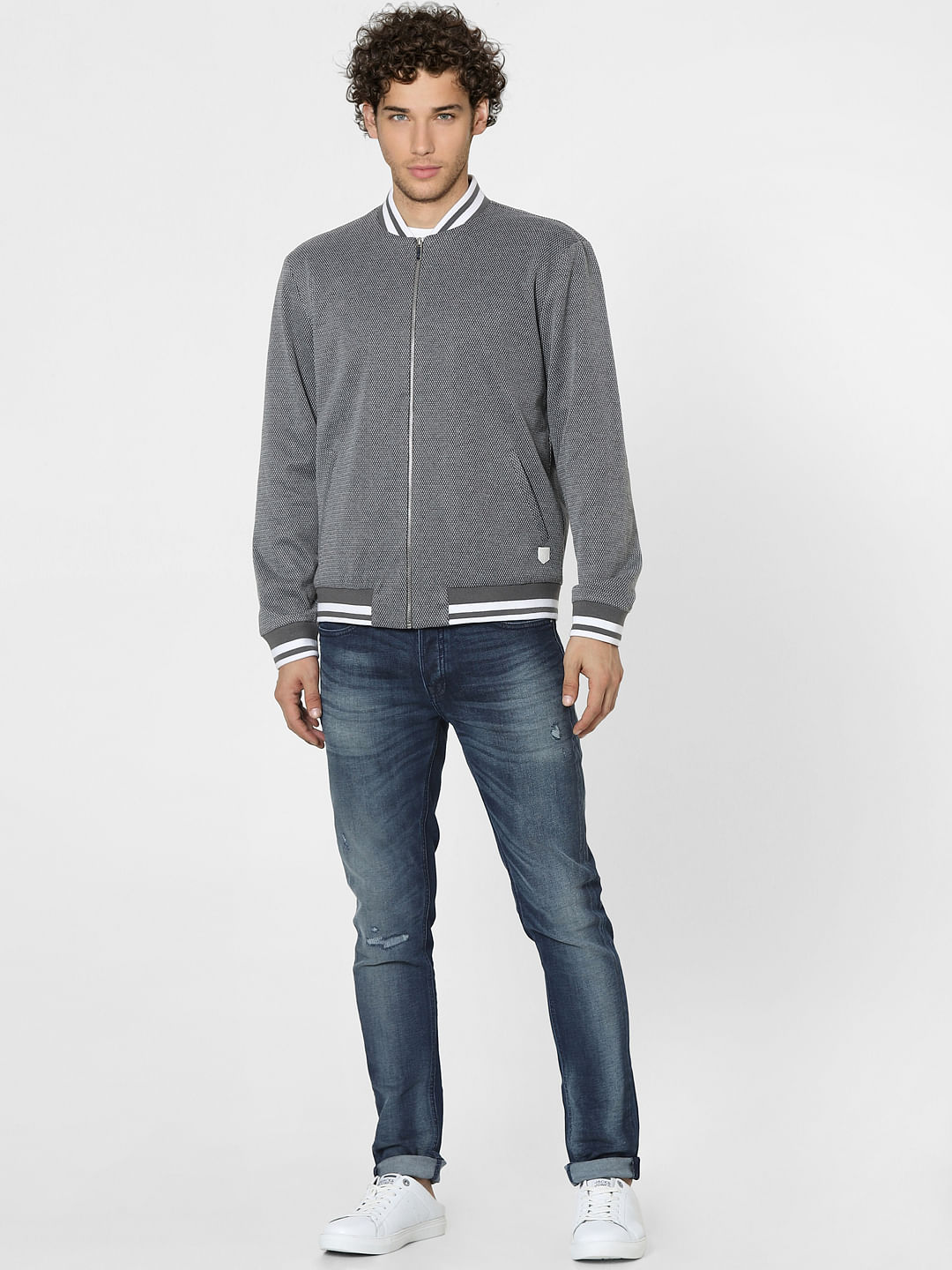 Grey Knit Bomber Jacket