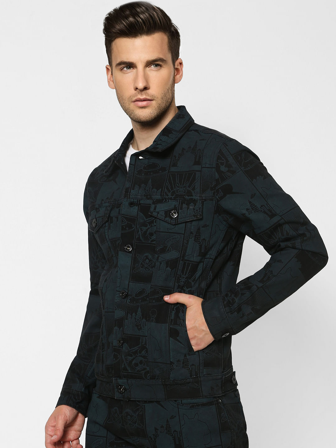 Green Graphic Print Jacket