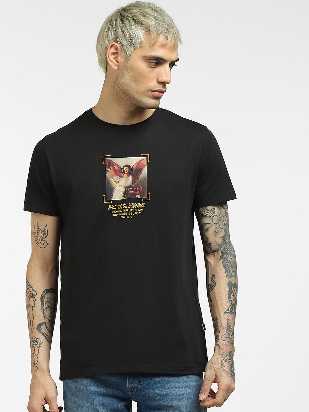 Black Graphic Print Crew Neck T-shirt