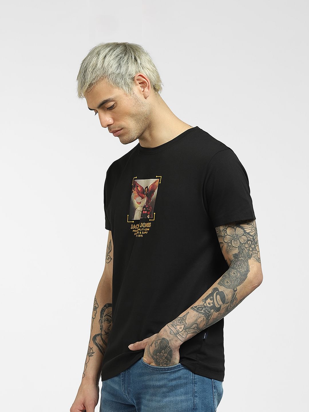 Black Graphic Print Crew Neck T-shirt