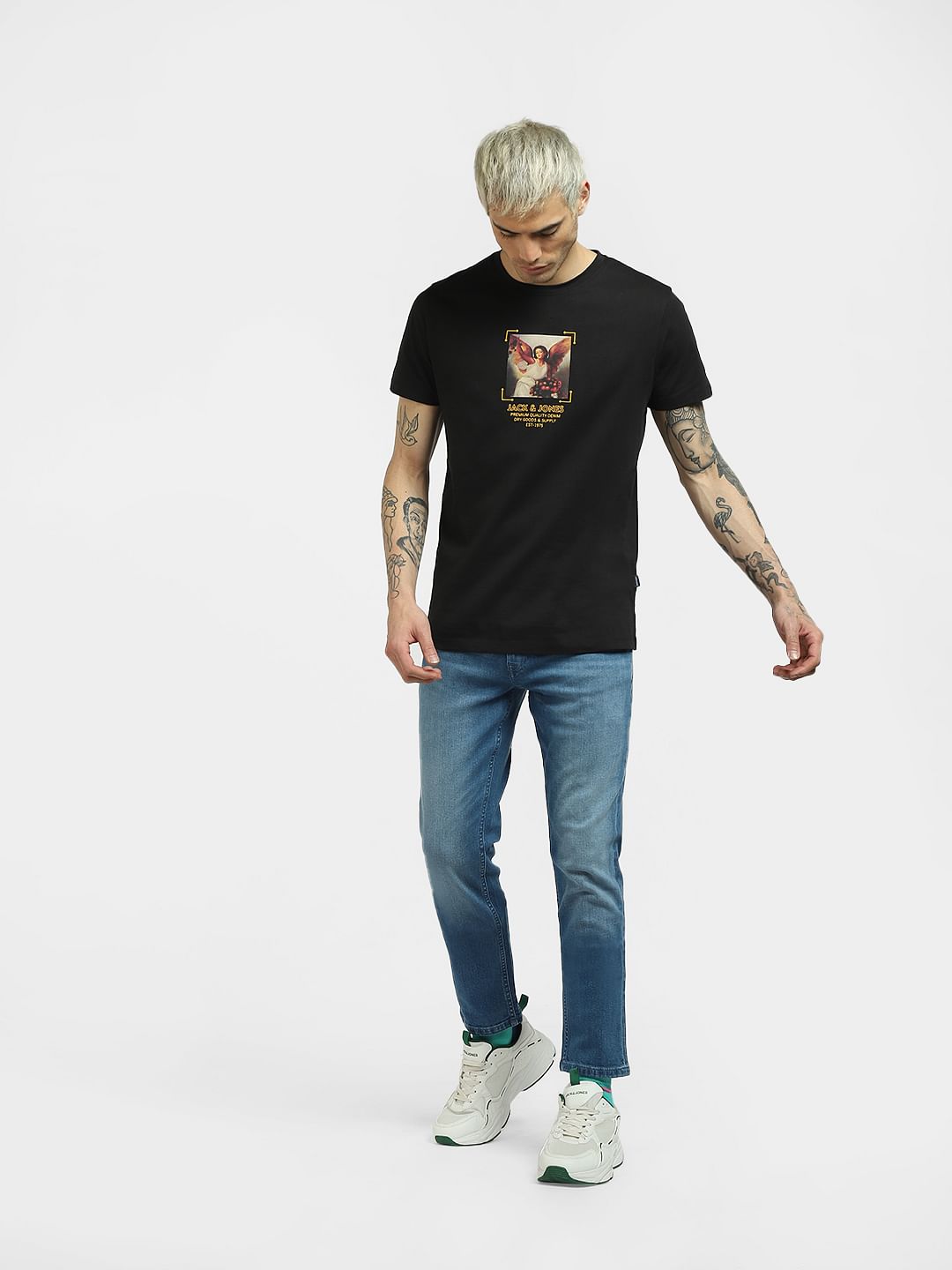 Black Graphic Print Crew Neck T-shirt