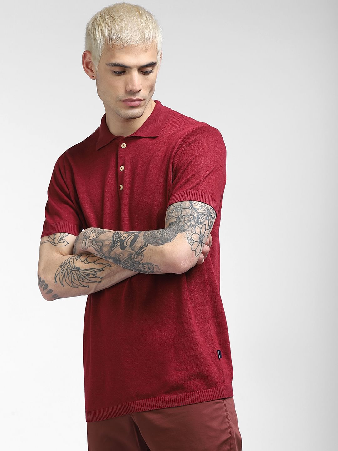 Red Knitted Polo T-shirt