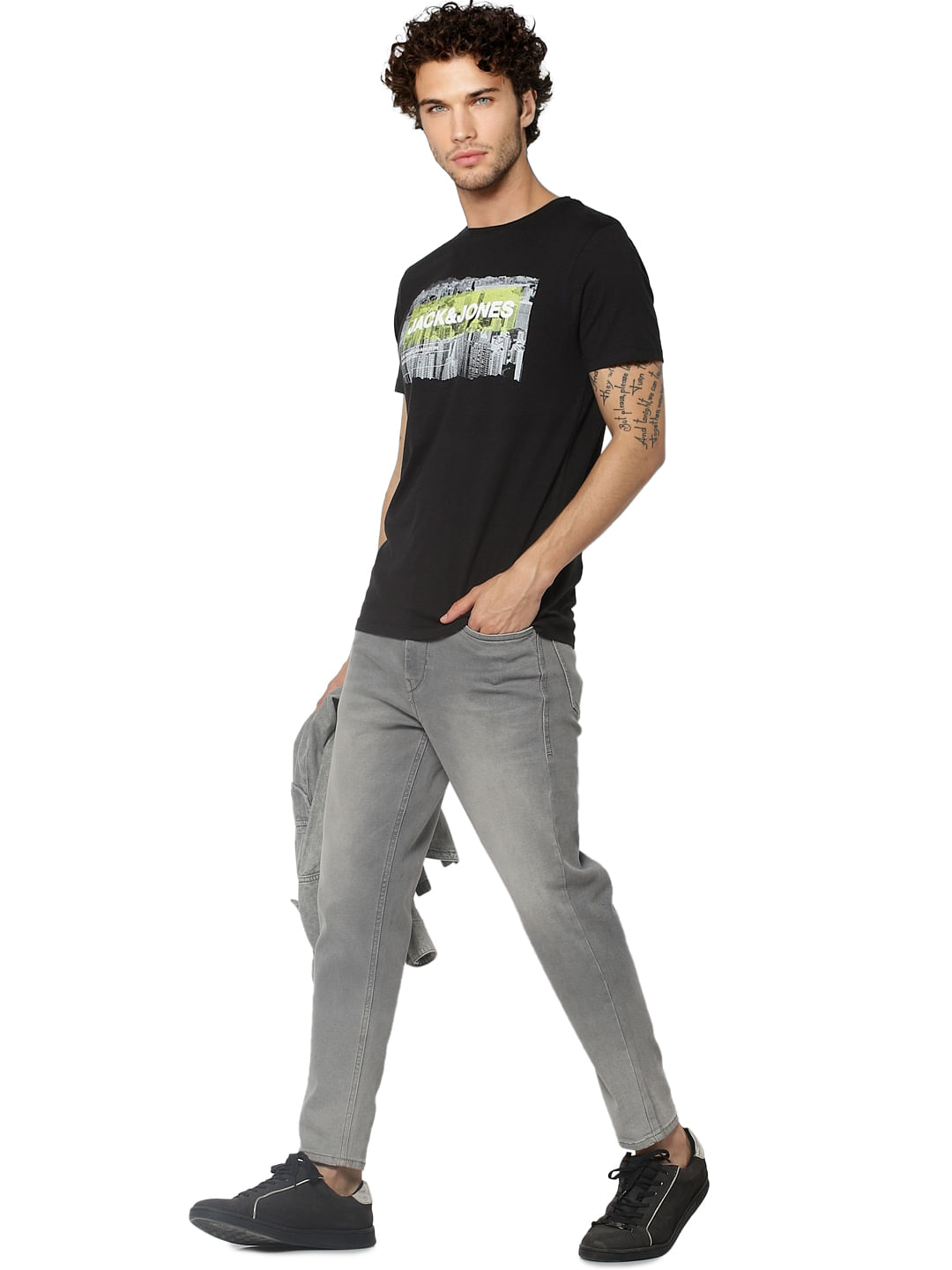 Black Logo Print Crew Neck T-shirt - S