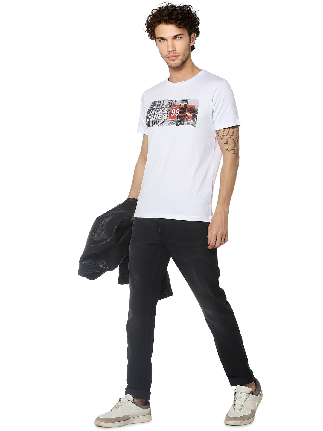 White Logo Print Crew Neck T-shirt - S