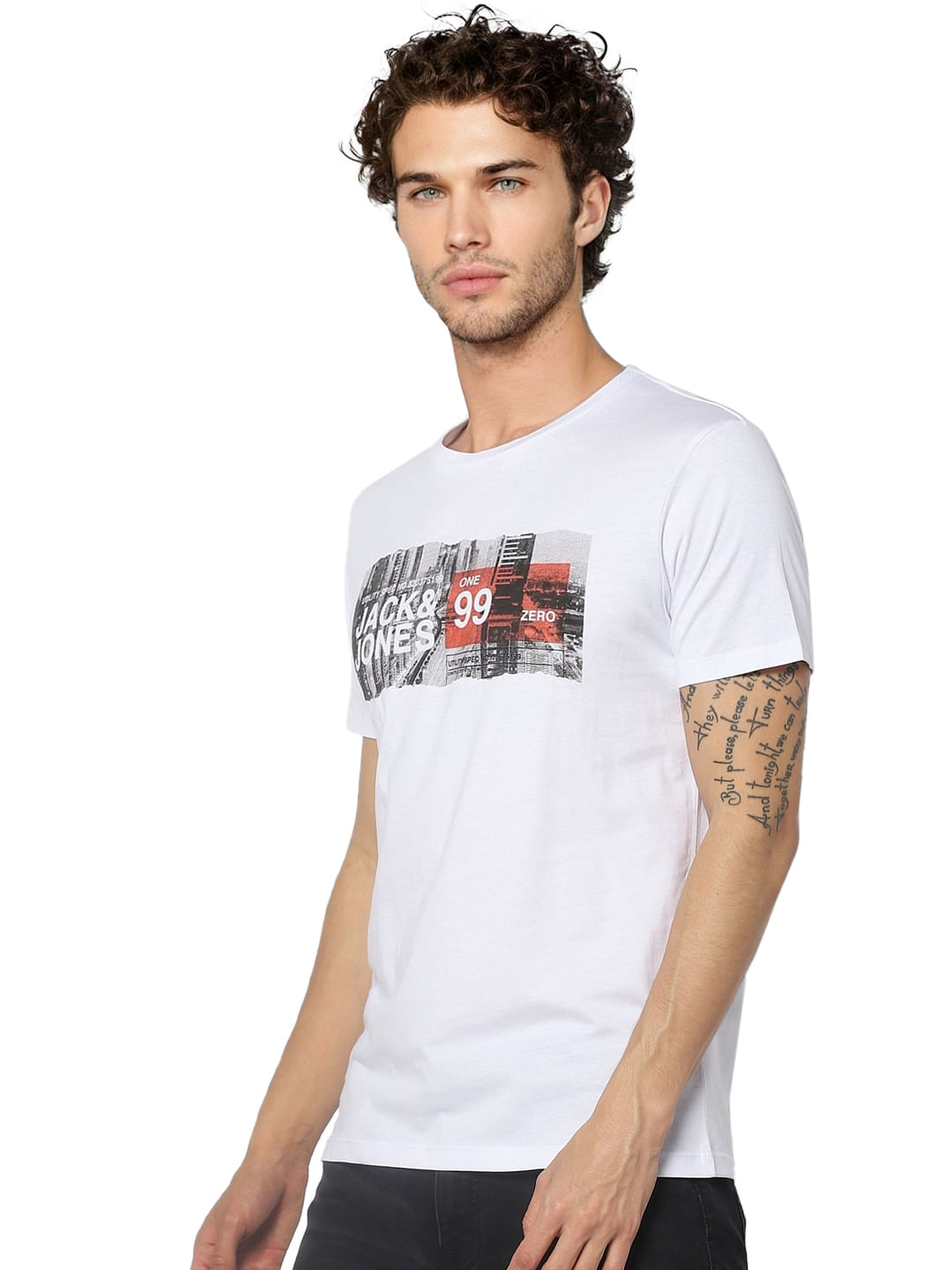 White Logo Print Crew Neck T-shirt
