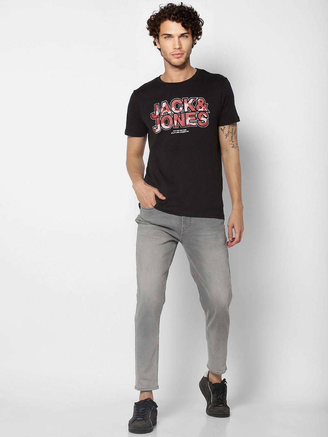 Black Logo Print Crew Neck T-shirt - S