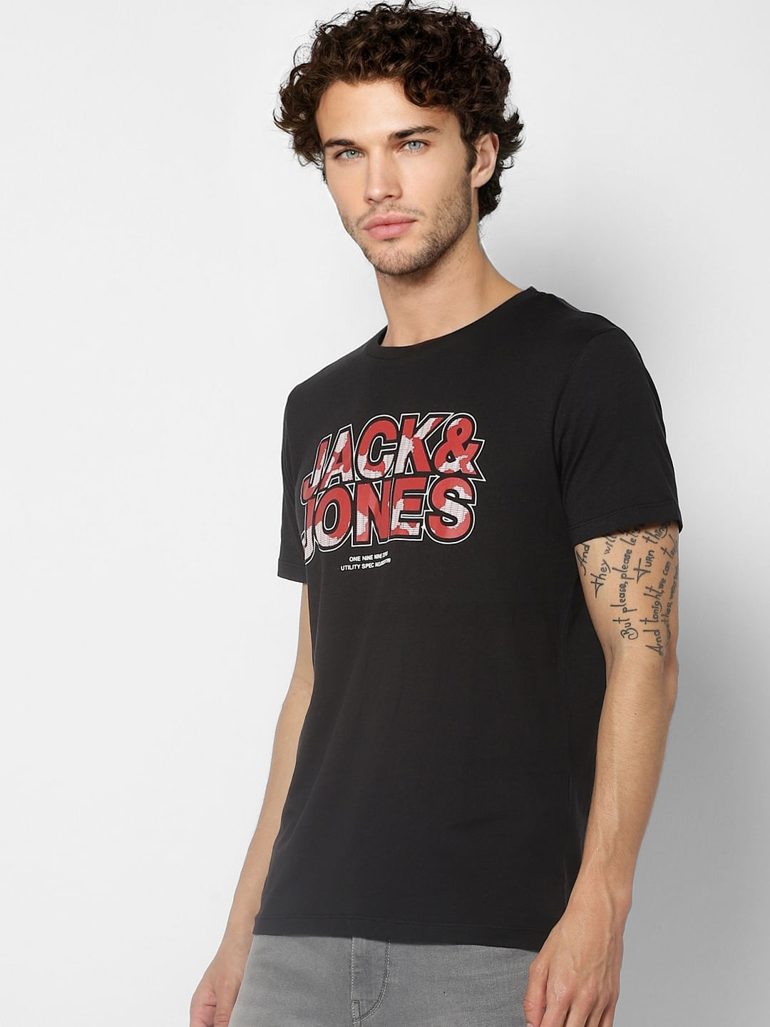 Black Logo Print Crew Neck T-shirt