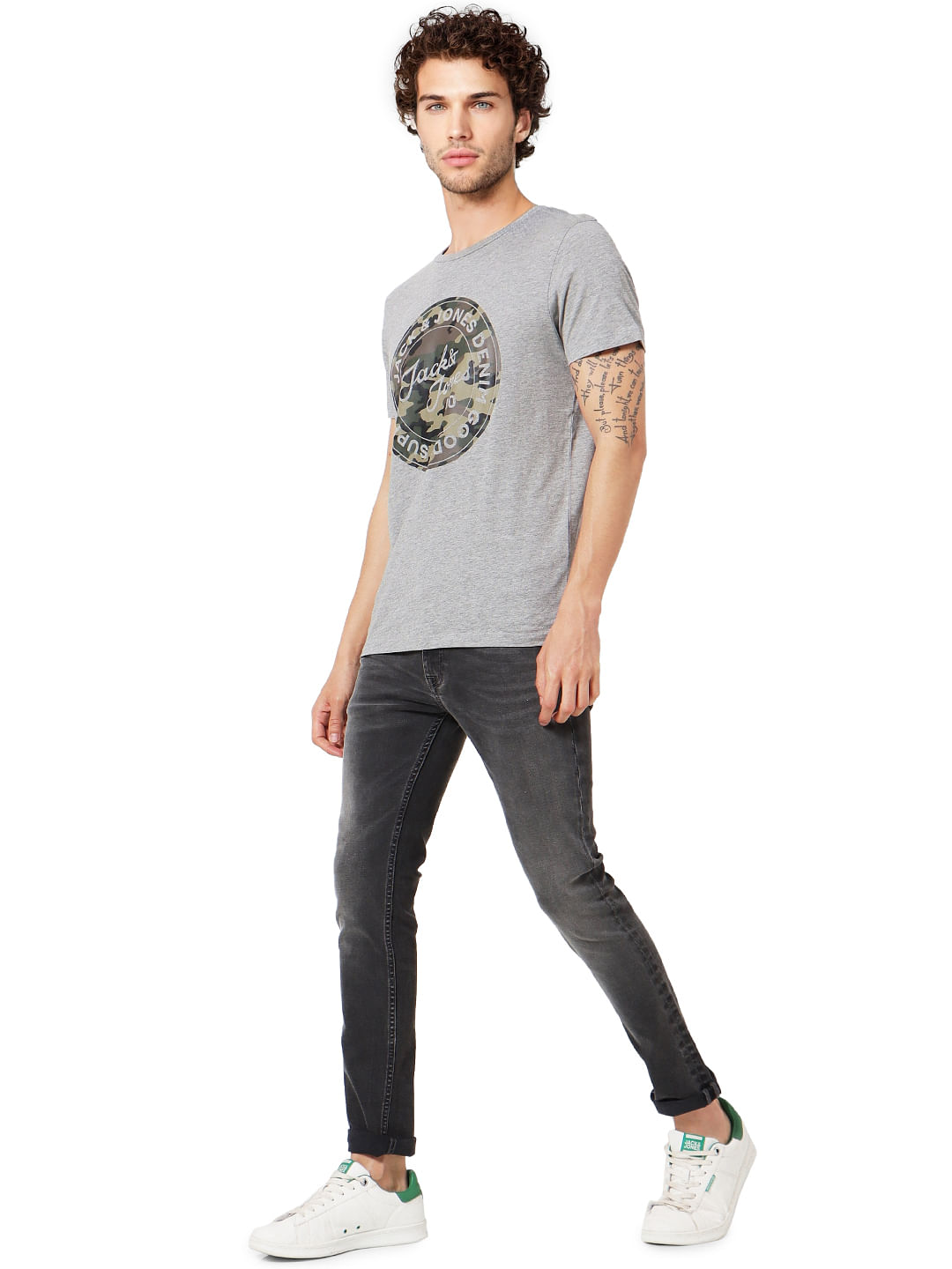 Grey Logo Print Crew Neck T-shirt - S