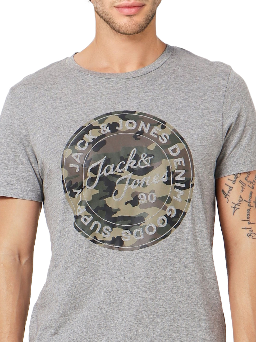 Grey Logo Print Crew Neck T-shirt