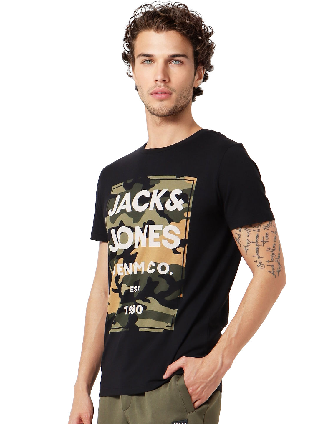 Black Graphic Logo Print Crew Neck T-shirt