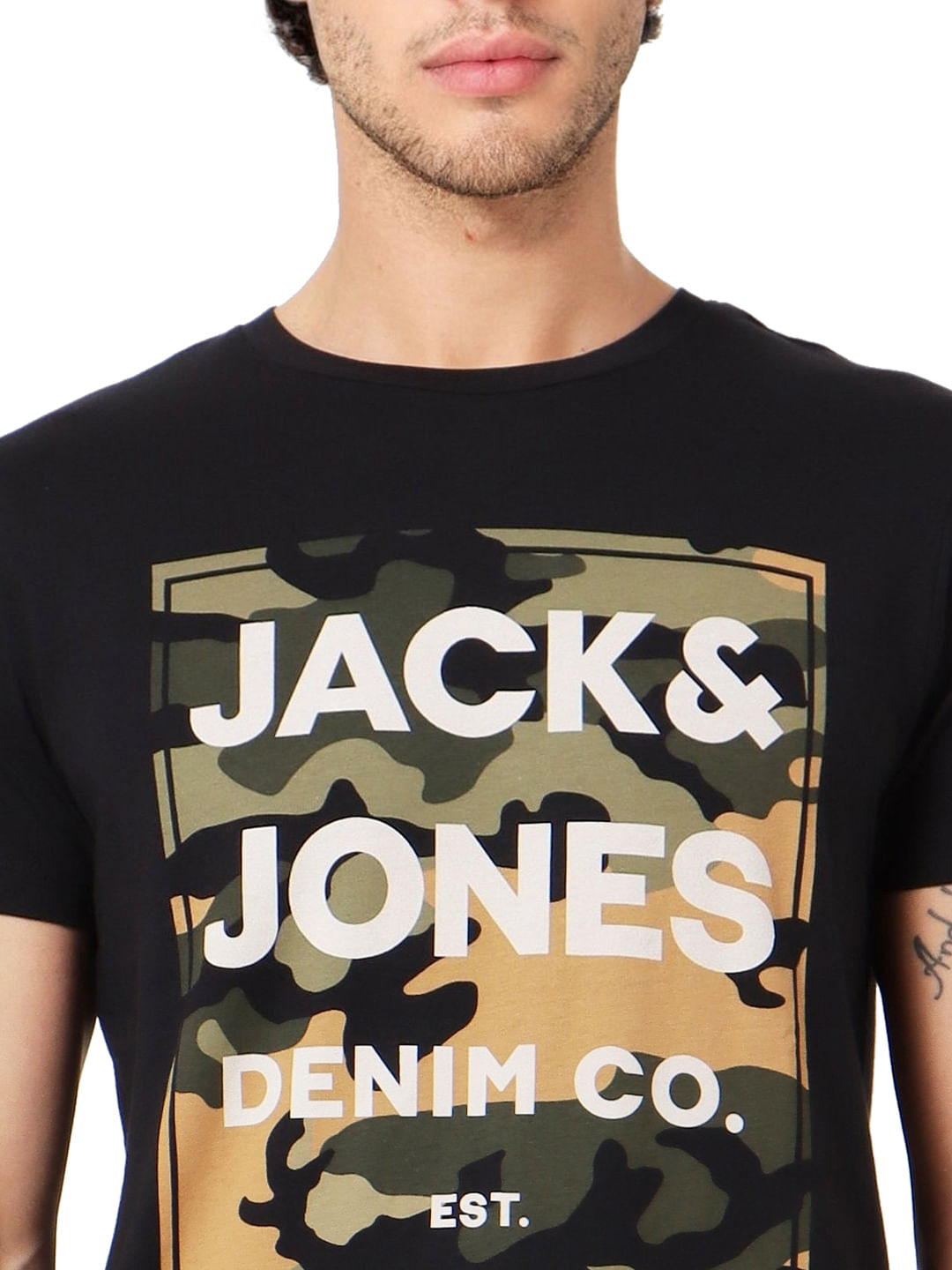 Black Graphic Logo Print Crew Neck T-shirt