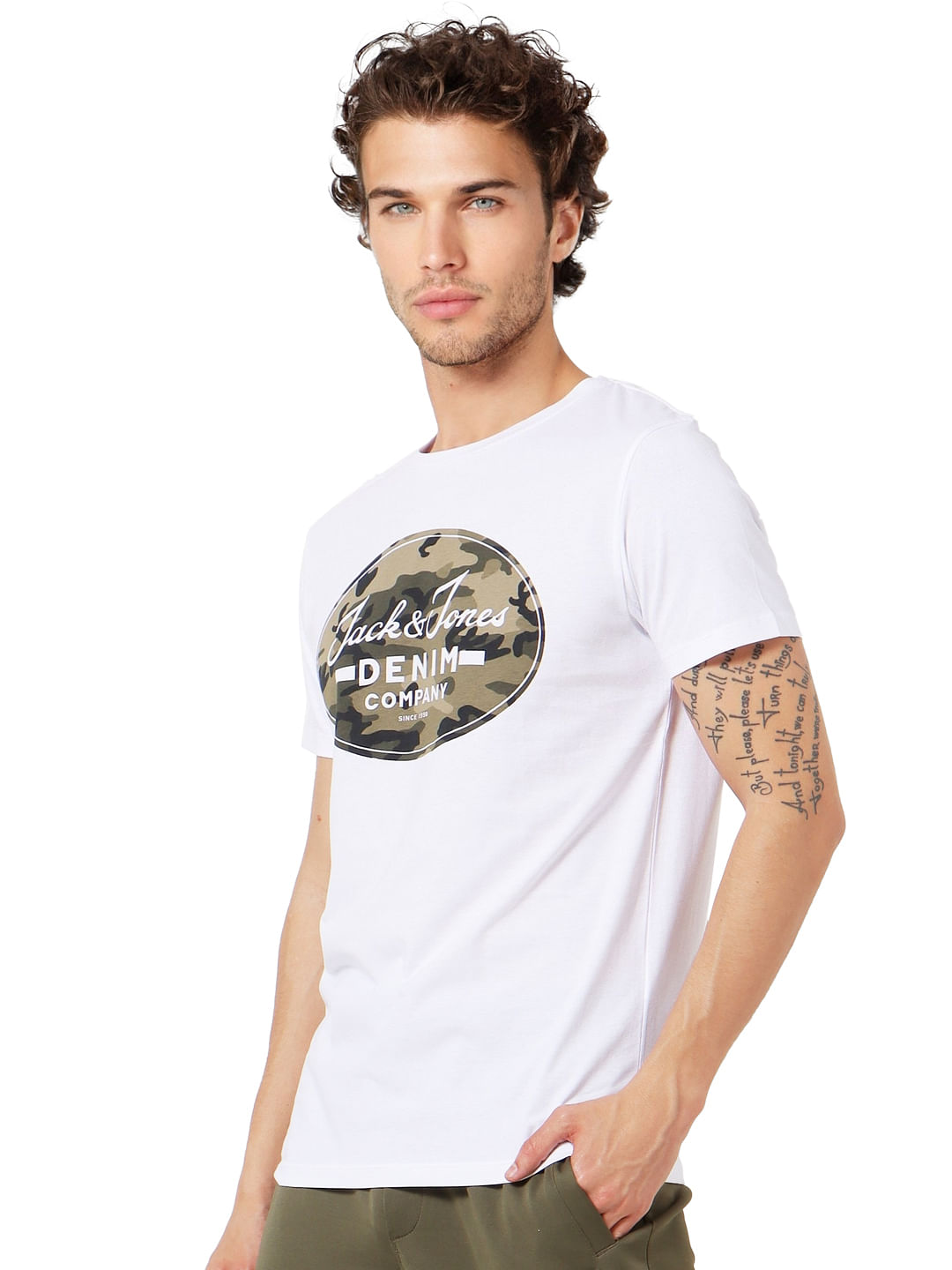 White Graphic Logo Print Crew Neck T-shirt