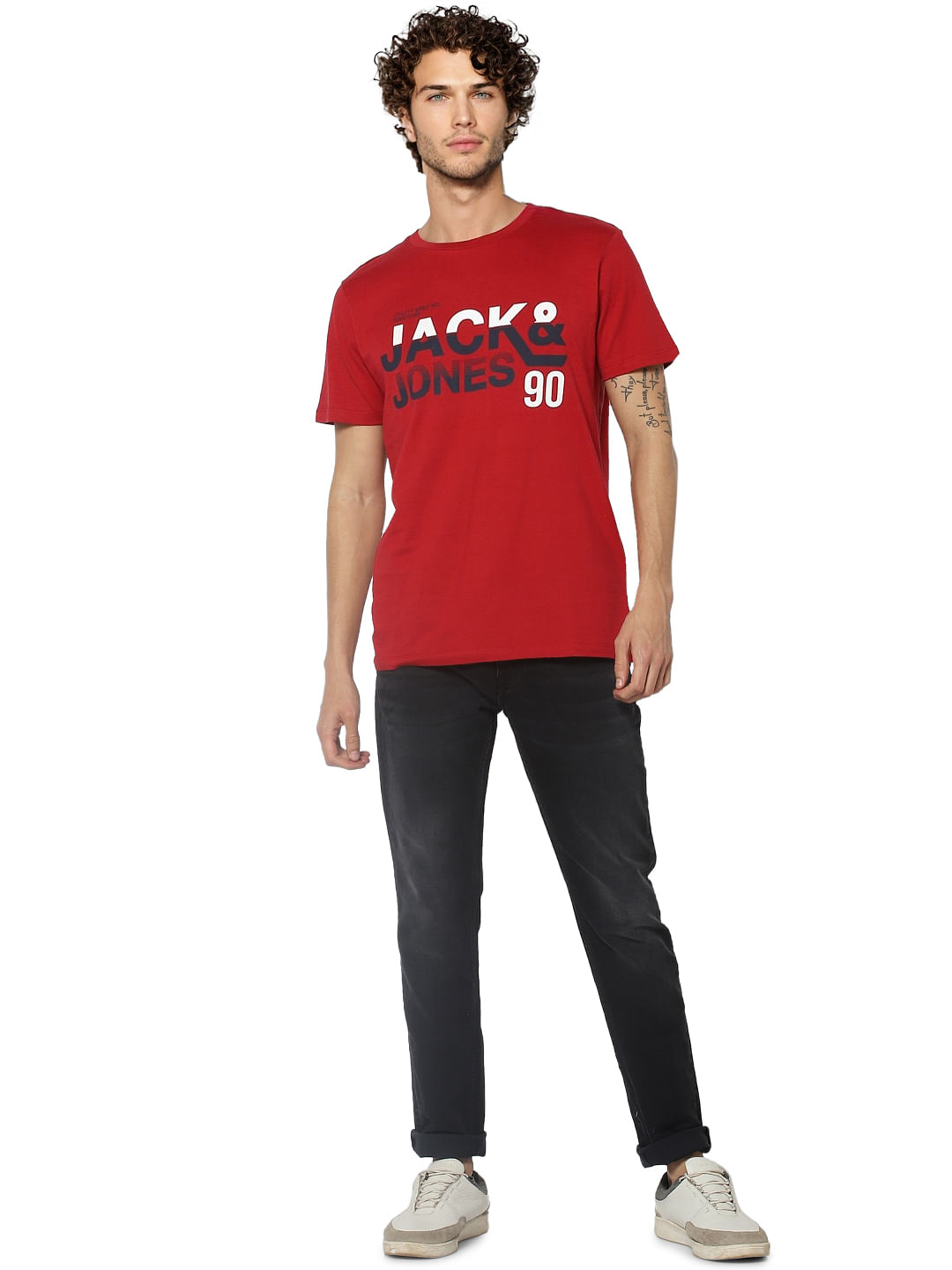 Red Logo Print Crew Neck T-shirt - S