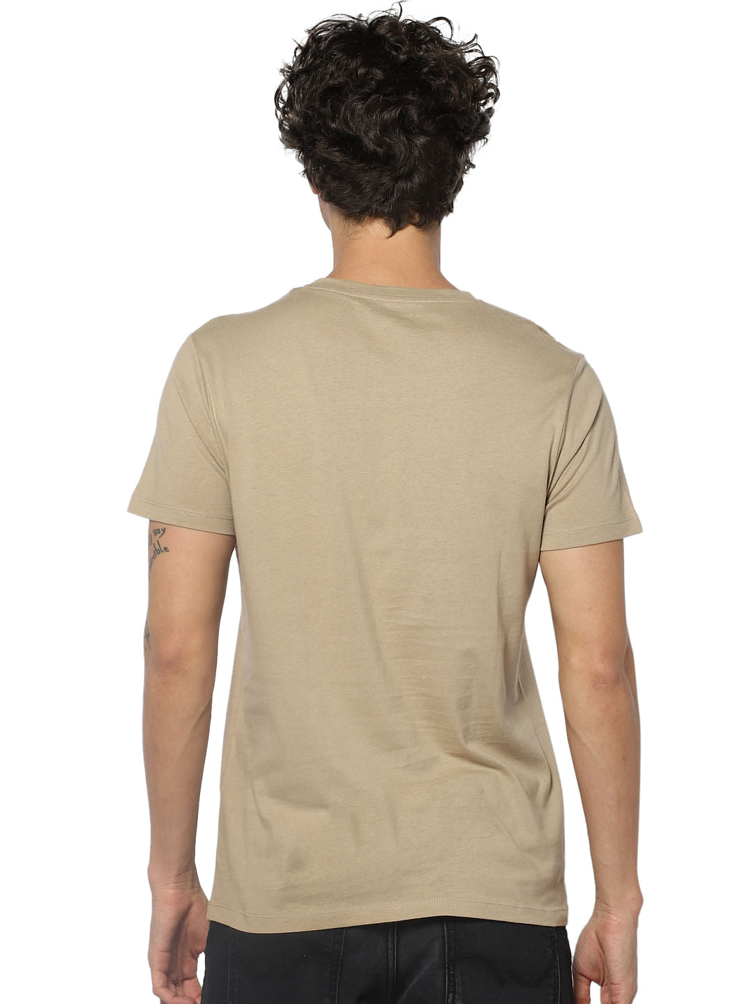 Beige Graphic Print Crew Neck T-shirt