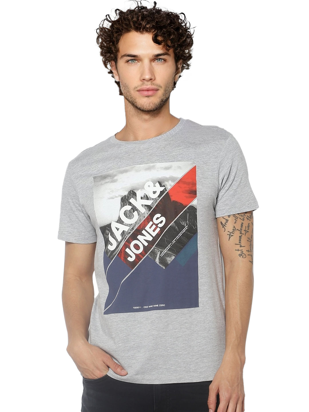 Grey Graphic Print Crew Neck T-shirt