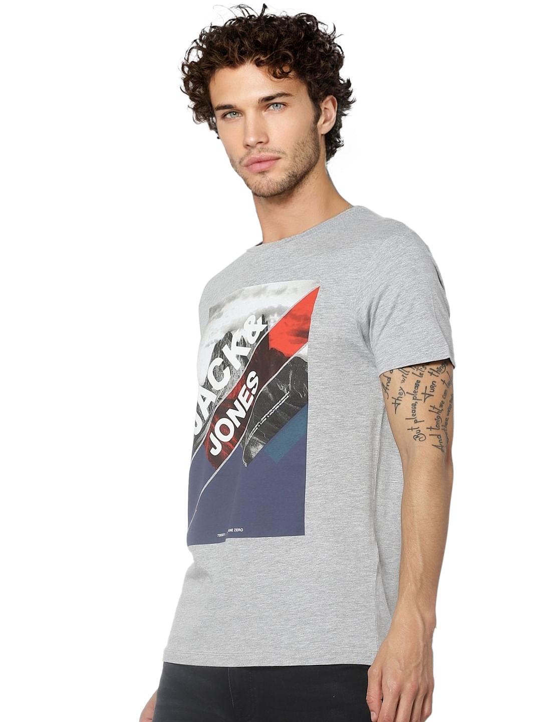 Grey Graphic Print Crew Neck T-shirt