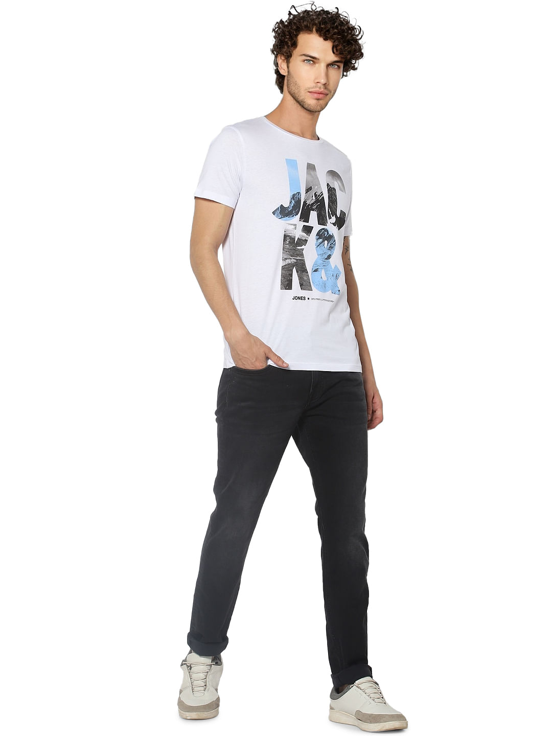 White Graphic Print Crew Neck T-shirt - S