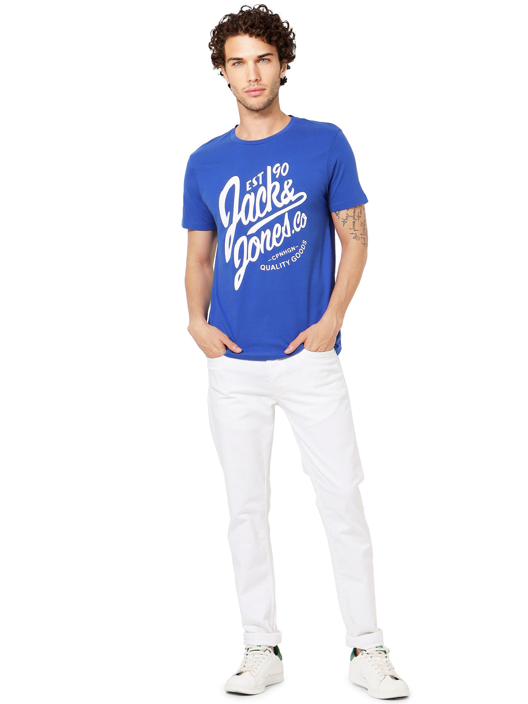 Blue Logo Print Crew Neck T-shirt