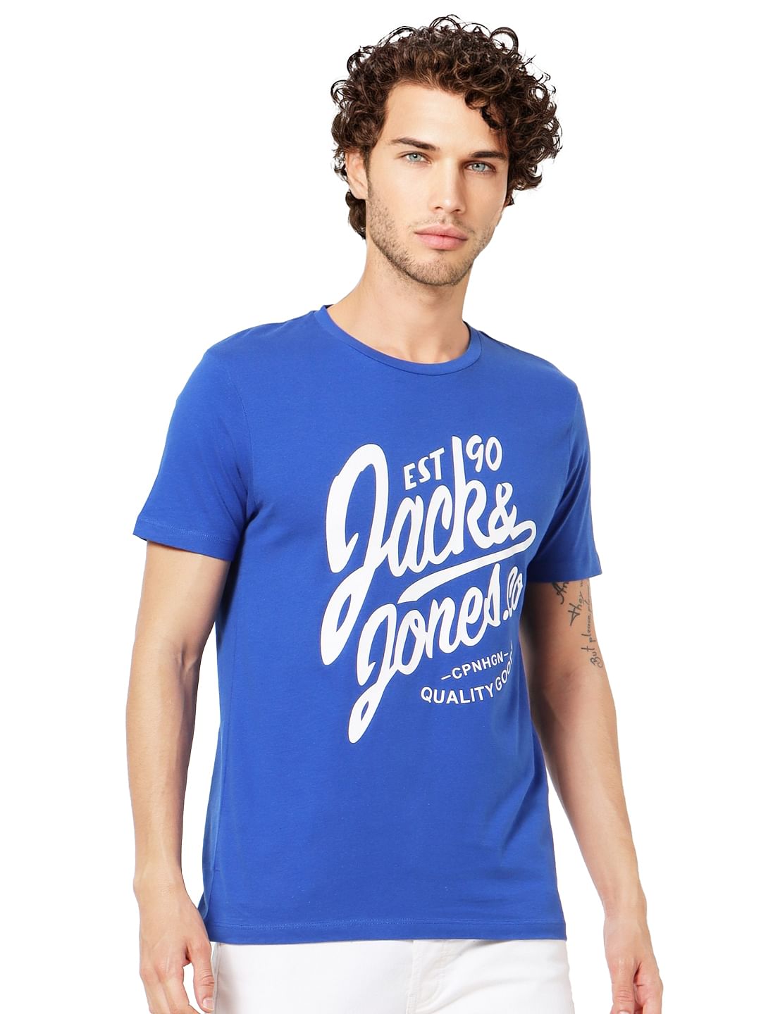 Blue Logo Print Crew Neck T-shirt