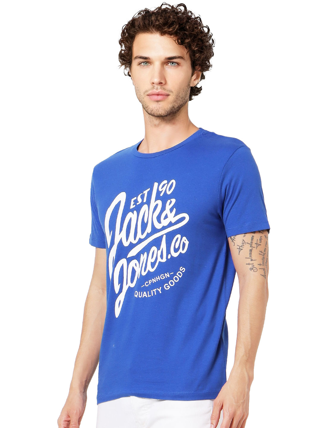Blue Logo Print Crew Neck T-shirt