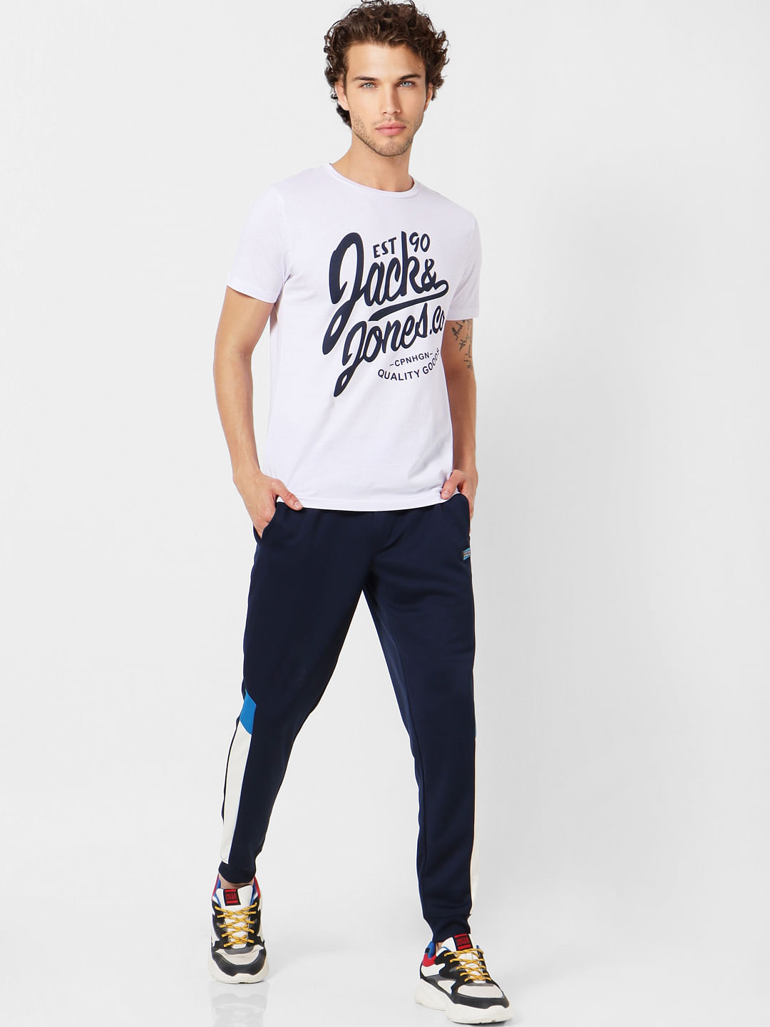 White Logo Print Crew Neck T-shirt - S