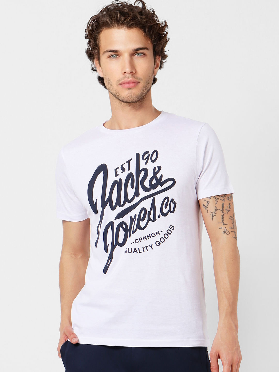 White Logo Print Crew Neck T-shirt