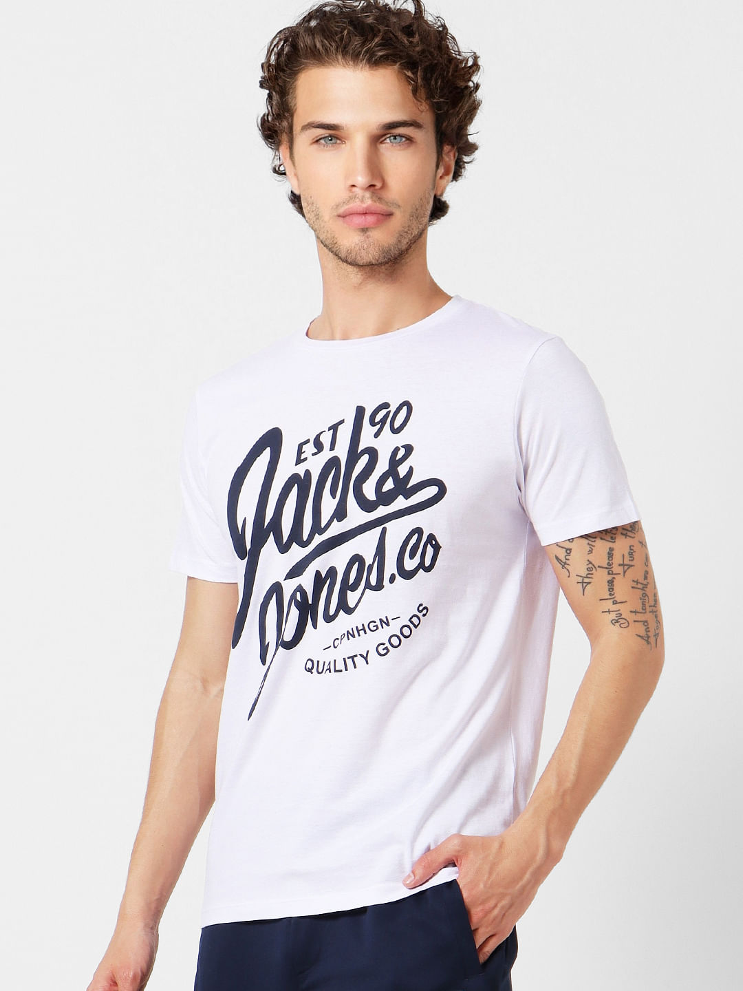 White Logo Print Crew Neck T-shirt