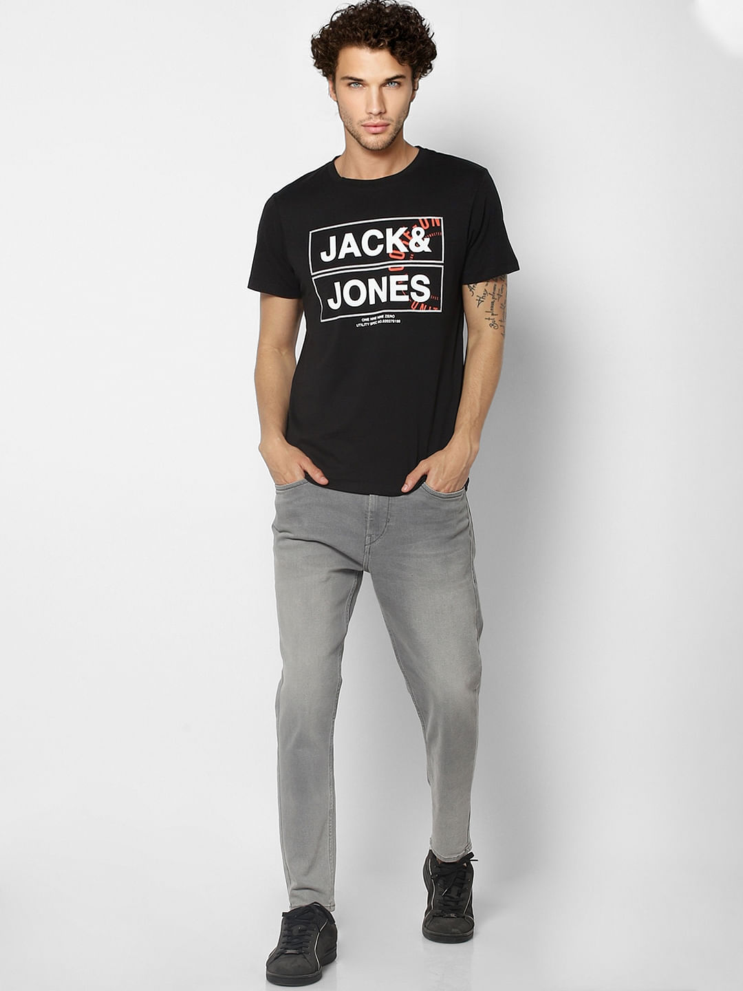 Black Logo Print Crew Neck T-shirt - S
