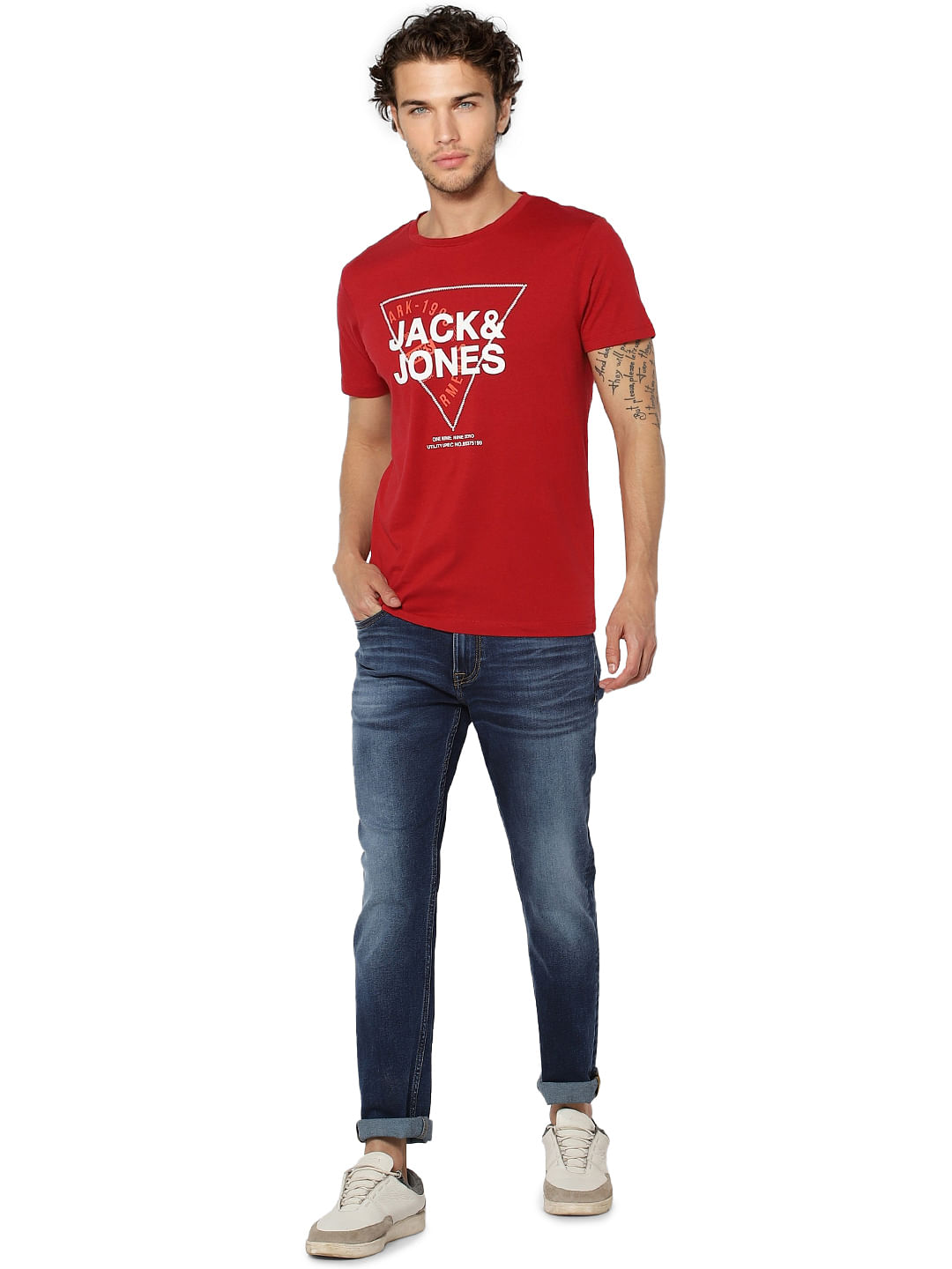 Red Logo Print Crew Neck T-shirt - S