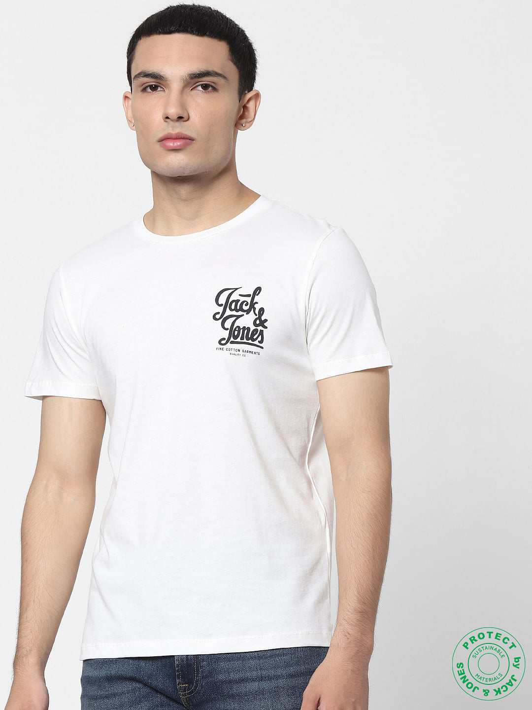 White Logo Print Crew Neck T-shirt