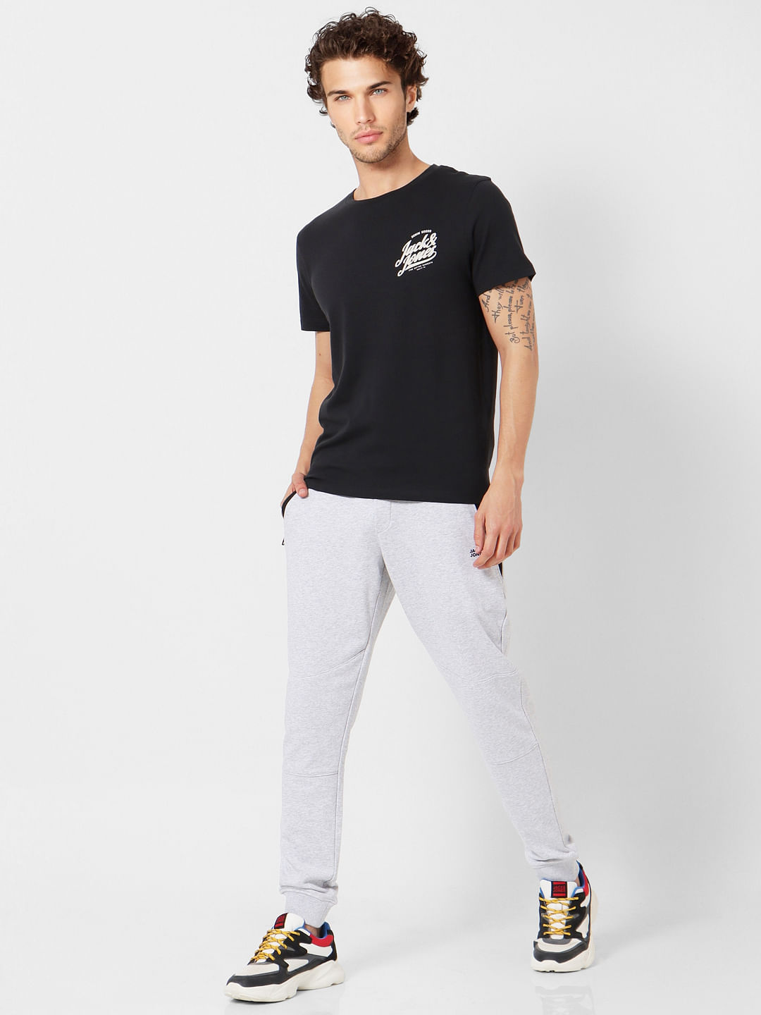 Black Logo Print Crew Neck T-shirt - S