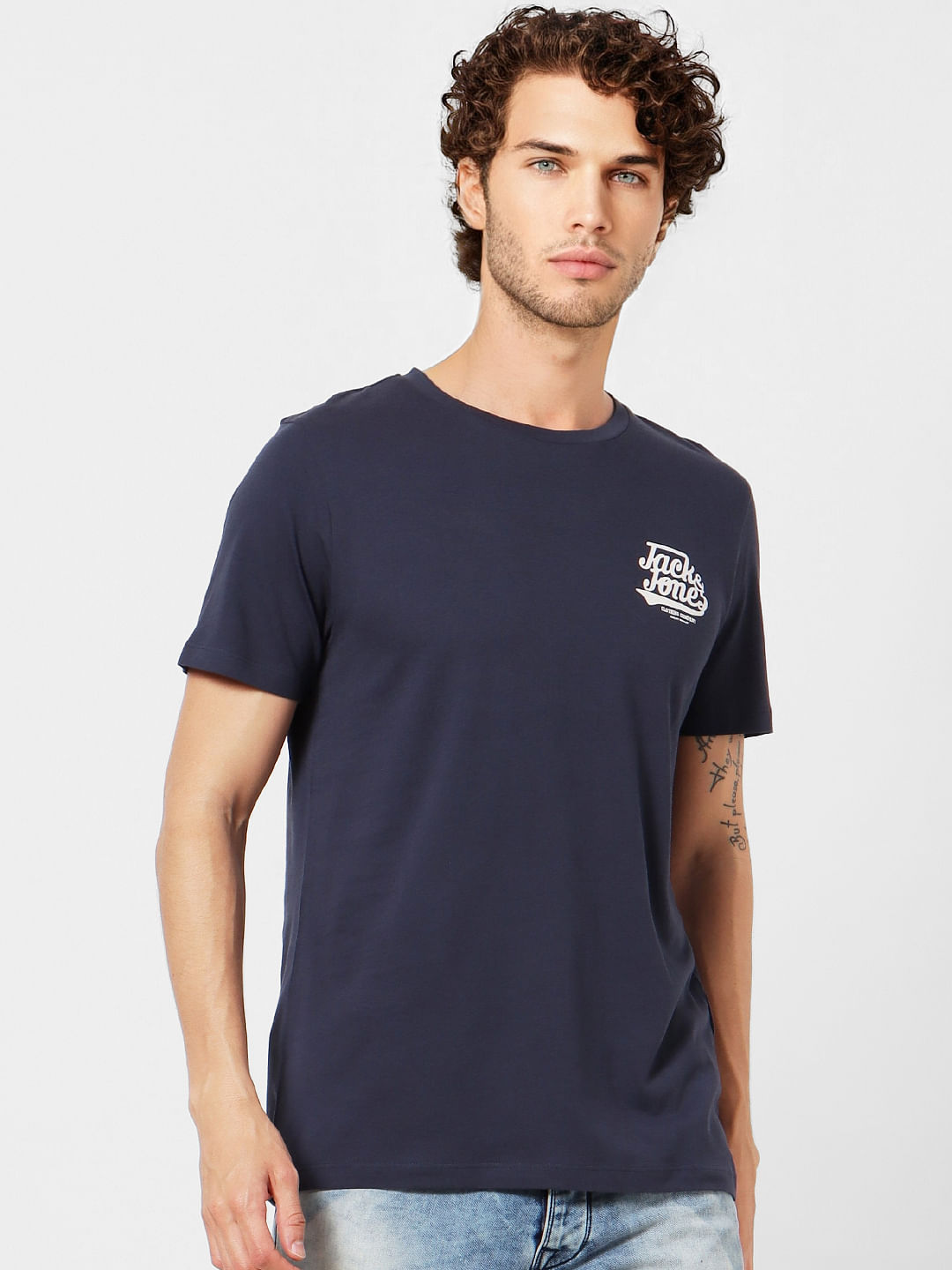 Blue Logo Print Crew Neck T-shirt