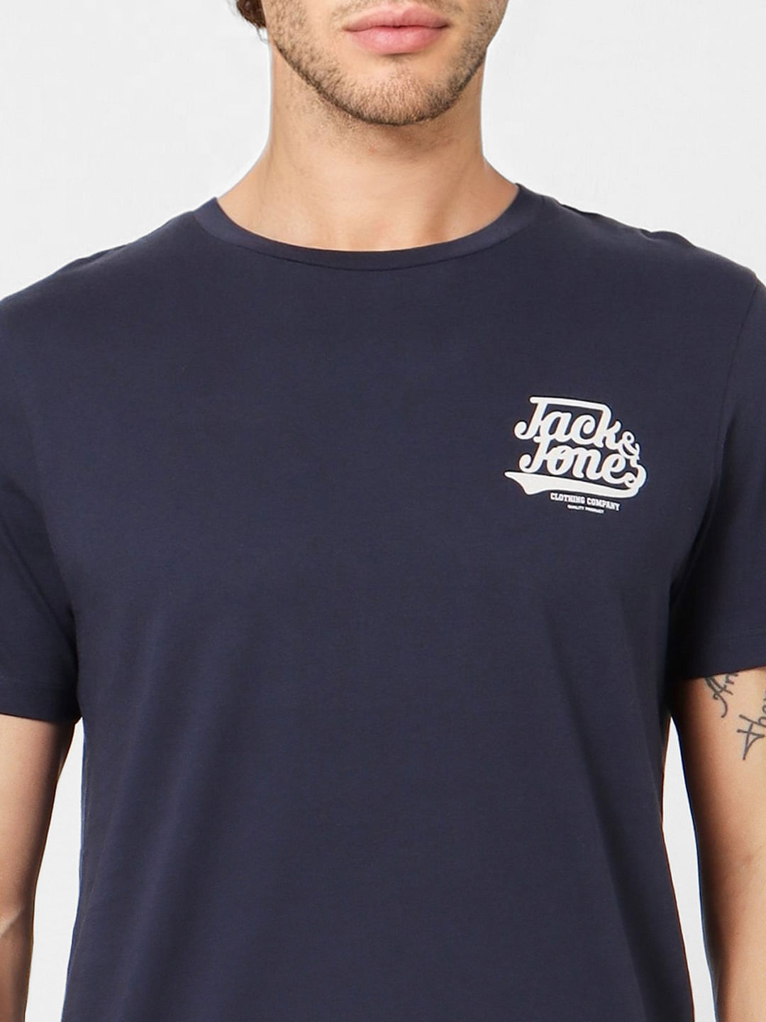 Blue Logo Print Crew Neck T-shirt