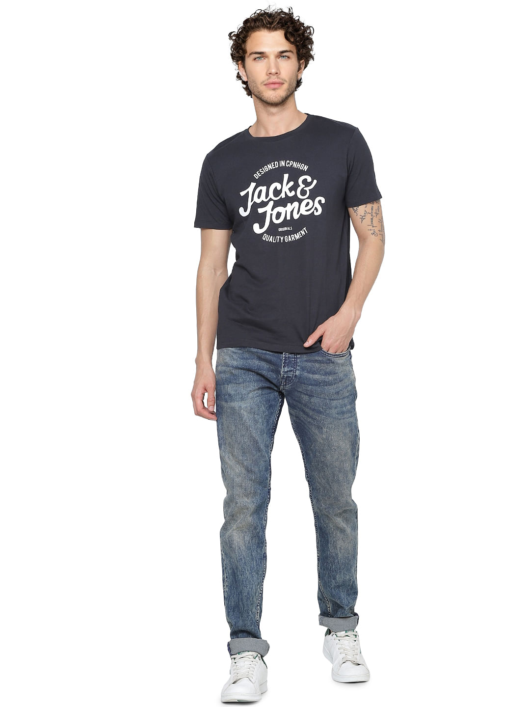 Black Logo Print Crew Neck T-shirt - S