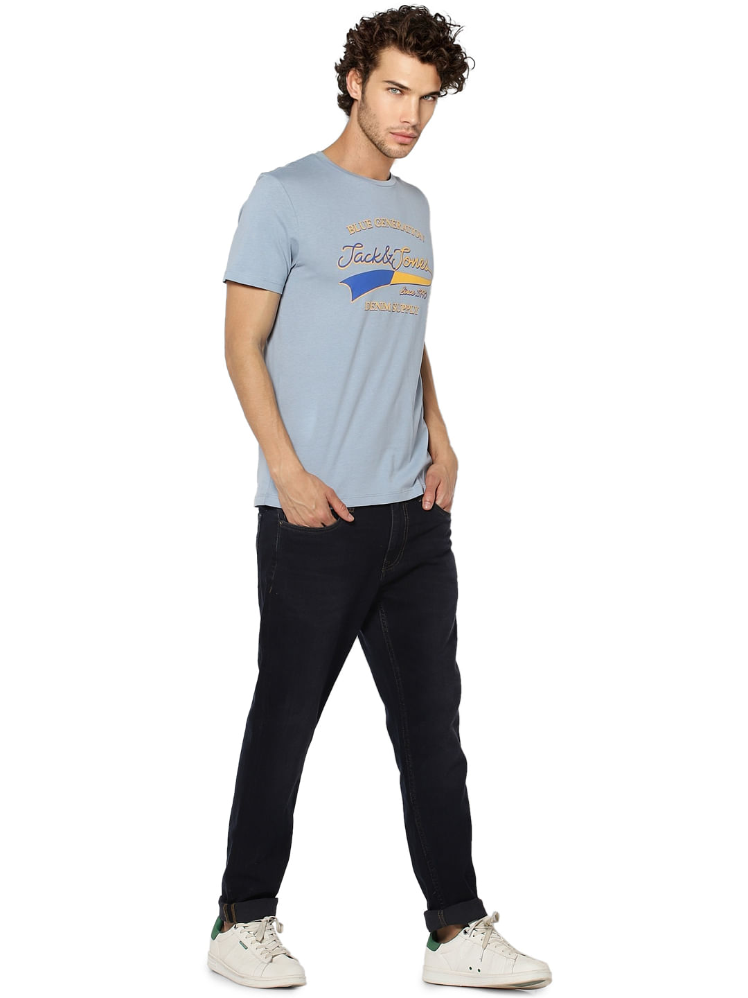 Blue Logo Print Crew Neck T-shirt - S