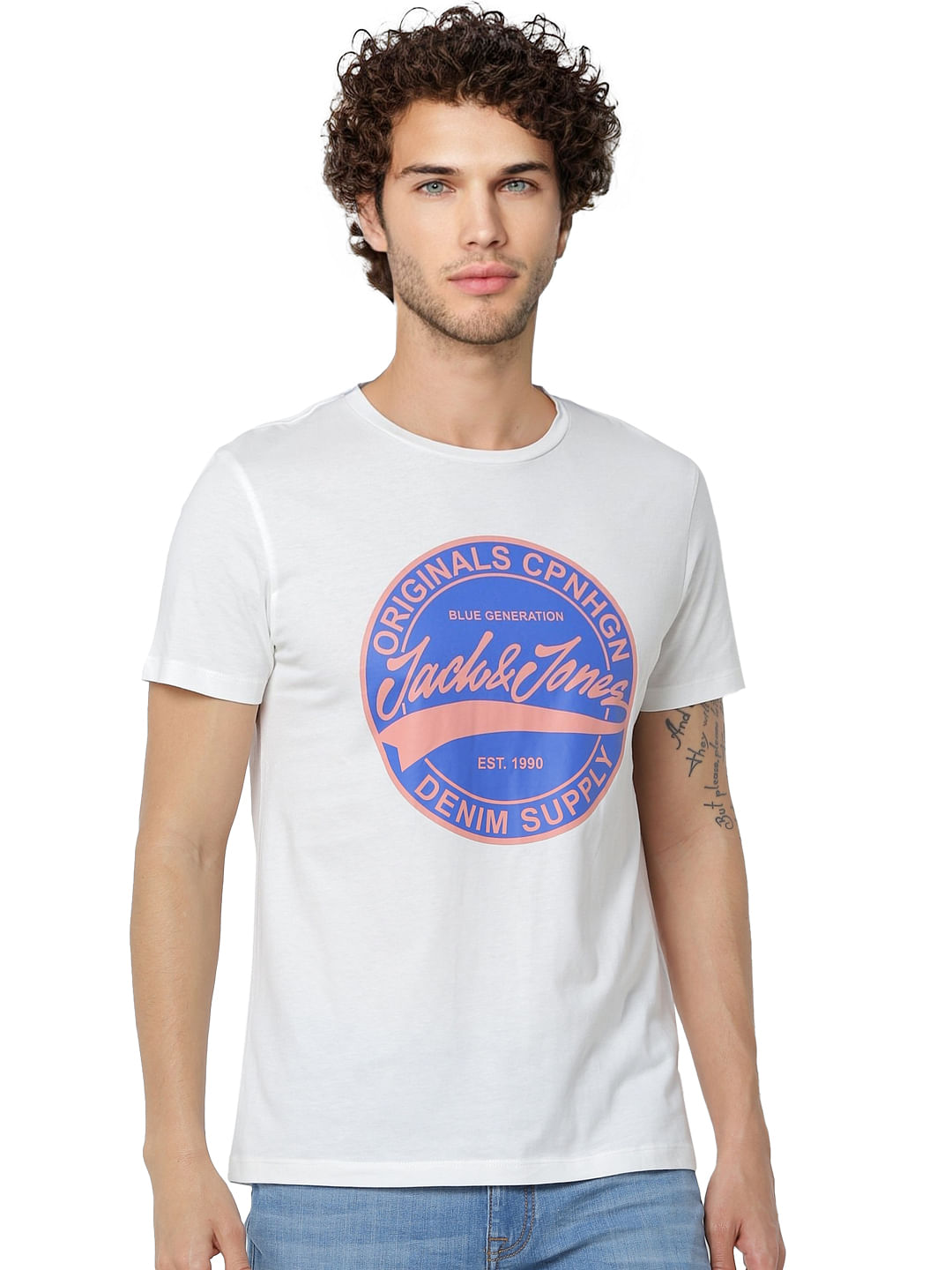 White Logo Print Crew Neck T-shirt